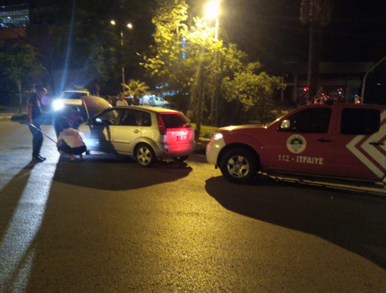 Aracın motoruna sıkışan kedi kurtarıldı