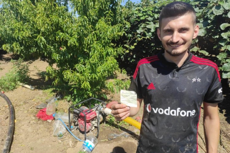 Bursa'da topladığı şeftalinin parasını ağaca astı