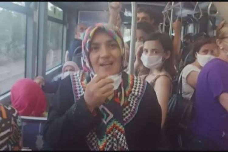 Otob&uuml;ste maske takmayan kadından ilgin&ccedil; savunma