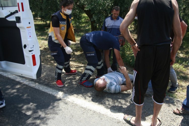 Bursa'da lastiği patlayan ara&ccedil; zeytinliğe u&ccedil;tu: 1 yaralı