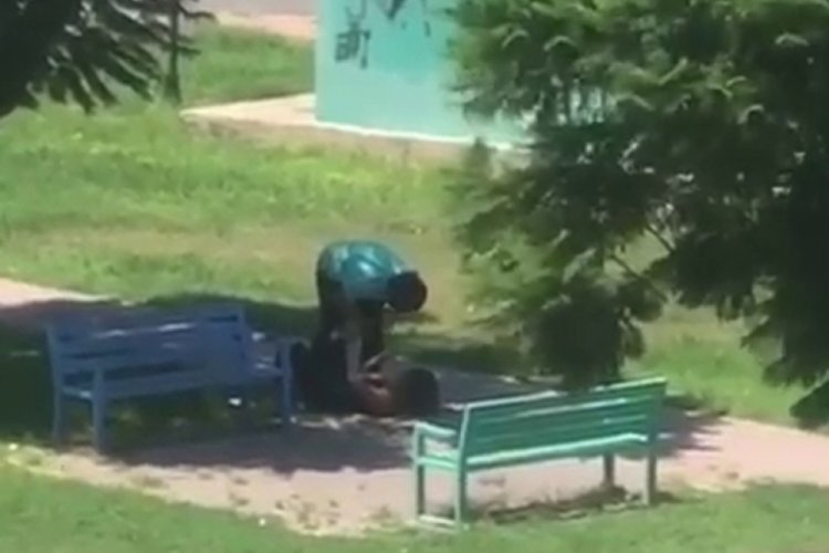 Parkın ortasında kadını d&ouml;vd&uuml;!