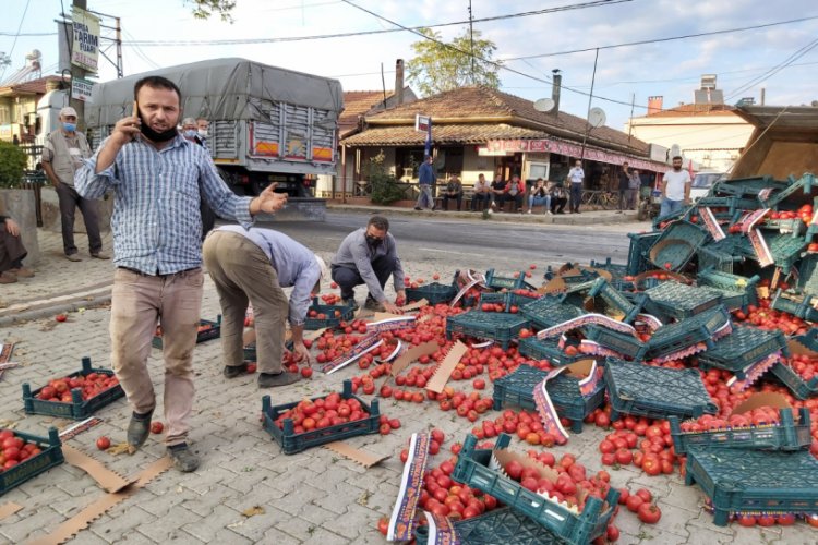 Bursa'da kara yolu domates tarlasına döndü