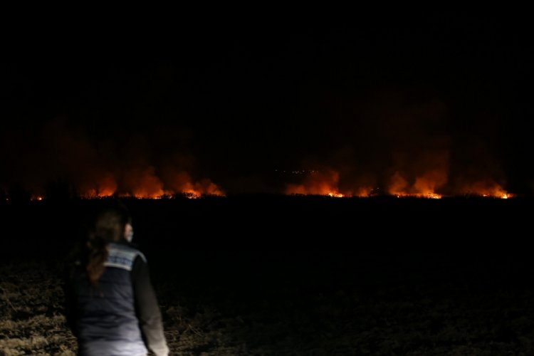 Bursa Uluabat Gölü'ndeki sazlık yangını söndürüldü