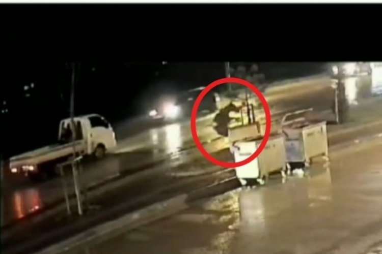 Bursa'da aniden yola &ccedil;ıkan ata kamyonetin &ccedil;arptığı an kamerada