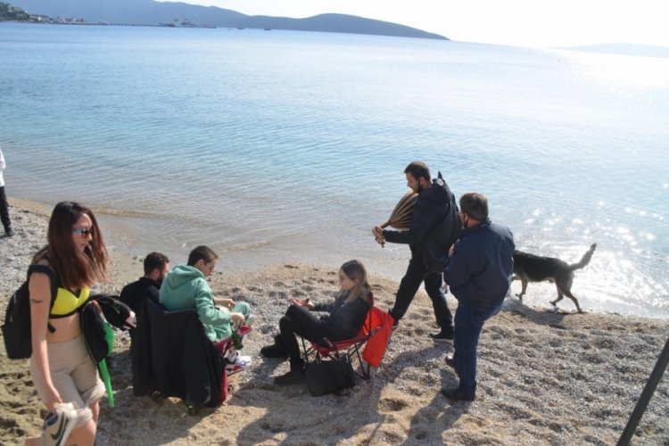 Bodrum'da g&uuml;neşi g&ouml;ren sahile koştu