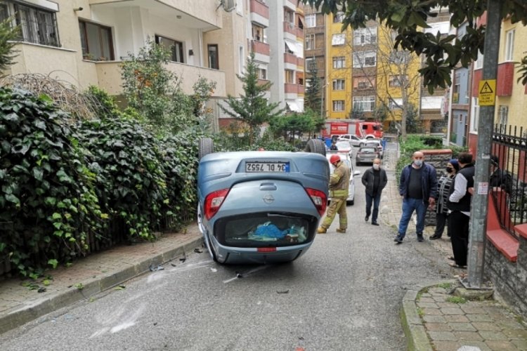 Yokuş aşağı inerken takla attı