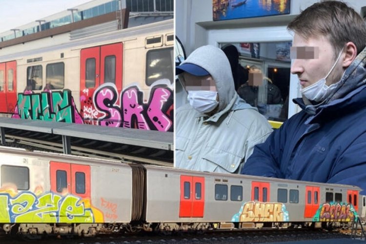 Ankara'da Rus gençler metro trenini boyarken yakalandılar