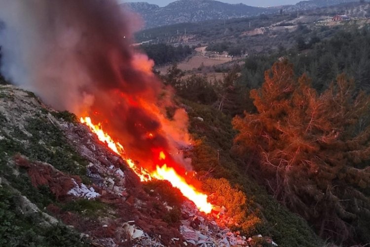 Hafriyat d&ouml;k&uuml;m alanında yangın &ccedil;ıktı