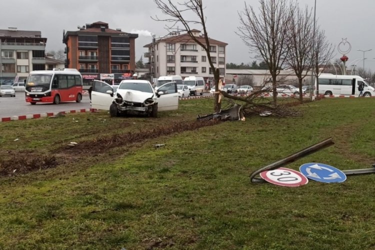 Ref&uuml;je &ccedil;ıkan otomobil ağa&ccedil;ları par&ccedil;alayarak durabildi