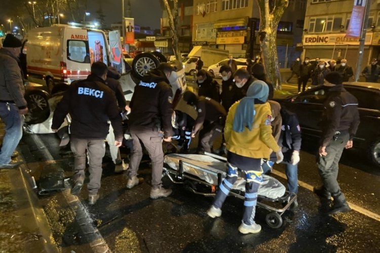 Kaza yapan ara&ccedil; takla attı
