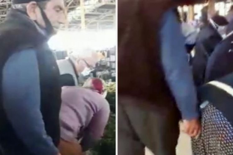Pazarda rezalet! Bastonla gezdi, &ouml;n&uuml;ne geleni taciz etti