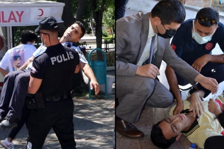 T&ouml;rende bayıldılar! Zabıtayı polis kucağında taşıdı...