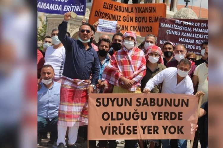 İzmir'de hamamcılar peştamalla eylem yaptı