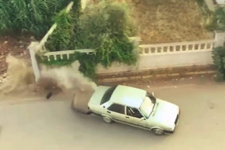 Drift yaparken k&ouml;peği g&ouml;r&uuml;p kontrolden &ccedil;ıktı, duvara &ccedil;arparak durabildi