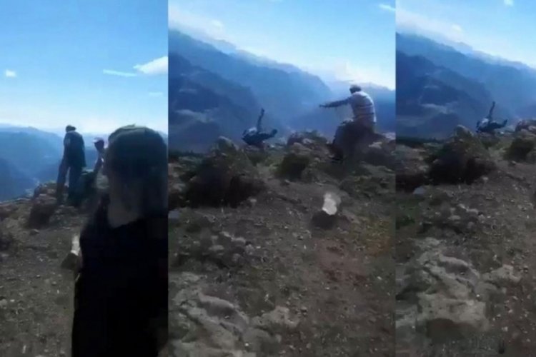 Korkunç olay! Kayınvalidesinin 70 metrelik uçuruma düştüğü anı görüntüledi