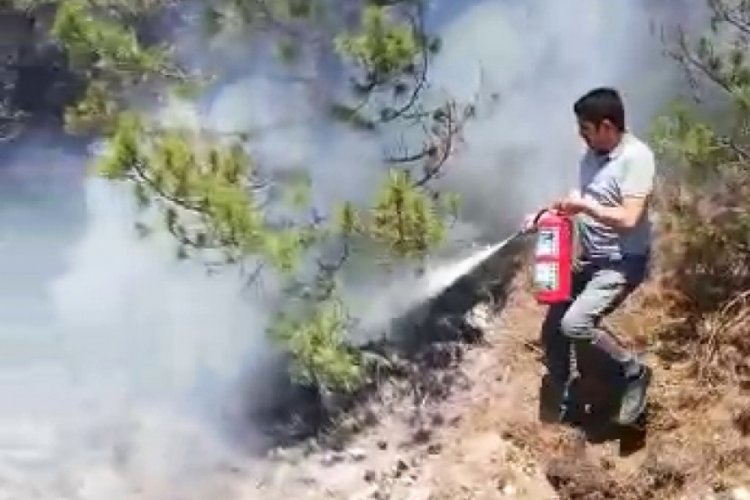 Makinistler treni durdurup orman yangınına m&uuml;dahale etti!