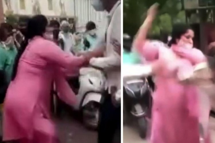 Maske takmayan iki kadın, g&ouml;revliyi tekme tokat d&ouml;vd&uuml;
