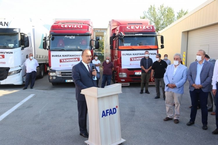 Yardım tırları Bursa'dan afet b&ouml;lgesine uğurlandı