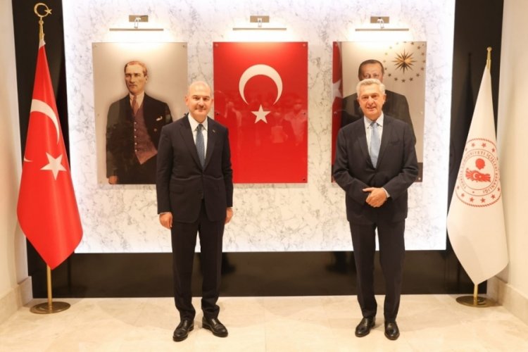 Bakan S&uuml;leyman Soylu, Birleşmiş Milletler M&uuml;lteciler Y&uuml;ksek Komiseri ile g&ouml;r&uuml;şt&uuml;