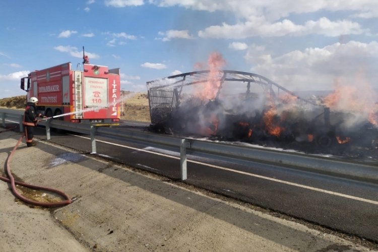Şanlıurfa Siverek'te naylon y&uuml;kl&uuml; TIR yandı