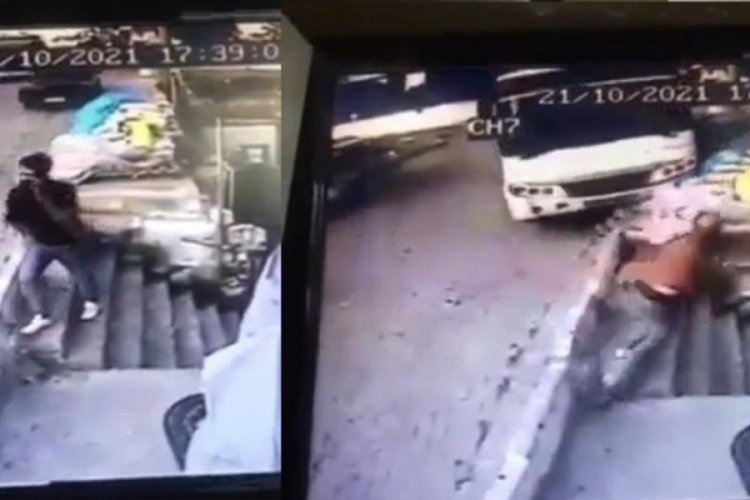 Otob&uuml;s&uuml;n altında kalmaktan saniyelerle kurtuldu