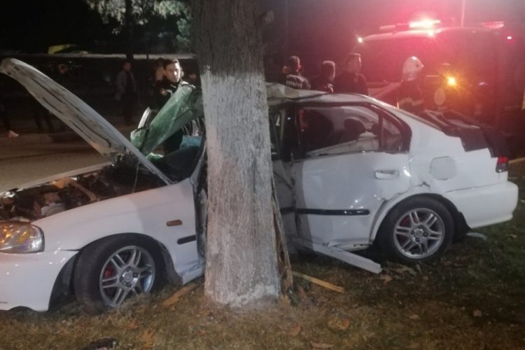 Otomobil ref&uuml;jdeki ağaca &ccedil;arptı: 2'si ağır 4 yaralı