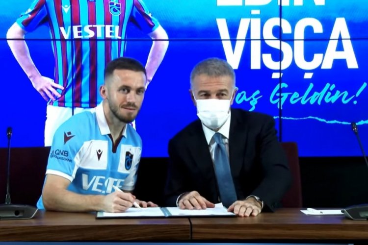 Trabzonspor'da Edin Visca i&ccedil;in imza t&ouml;reni d&uuml;zenlendi