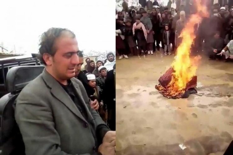 Taliban m&uuml;zik aletlerini ateşe verdi! M&uuml;zisyen, o anları g&ouml;zyaşlarıyla izledi