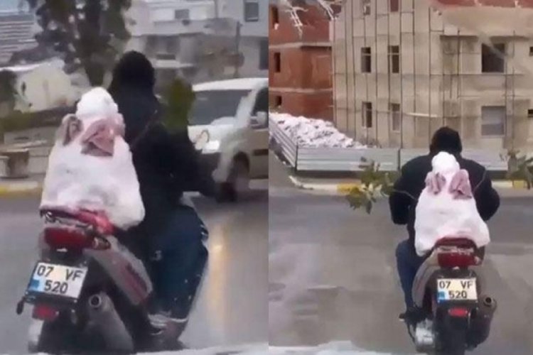 Motosikletin arkasındaki kardan adam ile şehir turu attı!