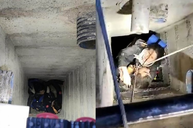 Yolda y&uuml;r&uuml;rken 15 metre derinliğindeki kanalizasyona d&uuml;şt&uuml;