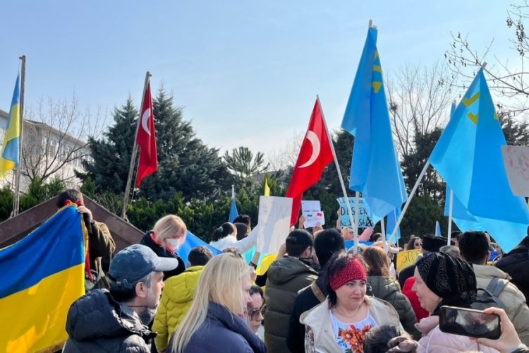 Bursa'da yaşayan Ukraynalı vatandaşlarından protesto
