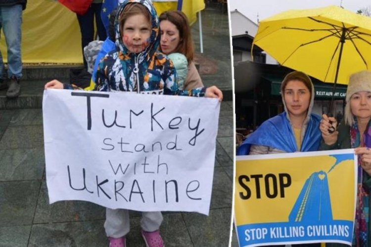 Antalya'da Ukraynalılar protesto d&uuml;zenledi: Putin'i durdurun