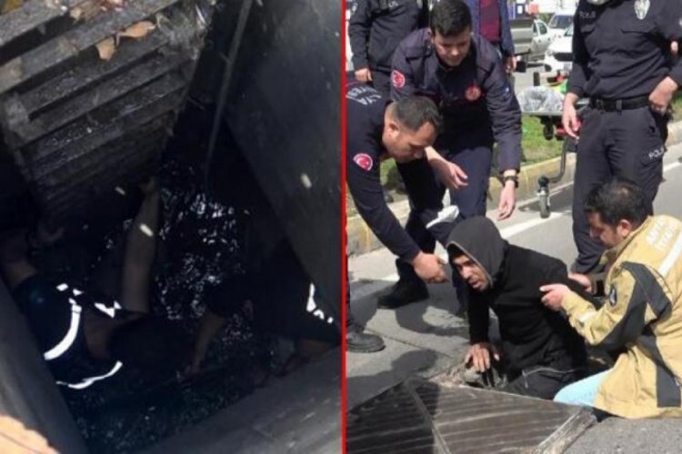Drenaj kanalında y&ouml;nlerini kaybedip mahsur kaldılar