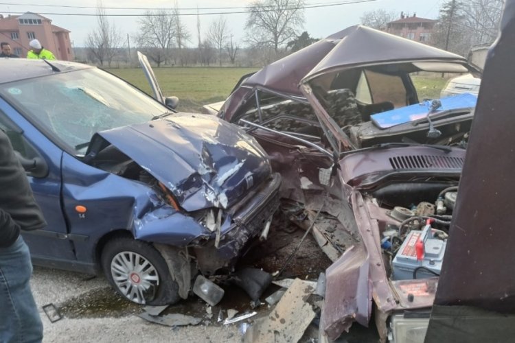 K&ouml;peğe &ccedil;arpmamak i&ccedil;in karşı şeride ge&ccedil;en ara&ccedil;, otomobille &ccedil;arpıştı