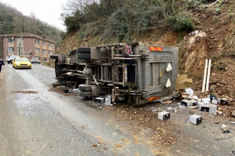 Virajı alamayan kamyonet şarampole yuvarlandı