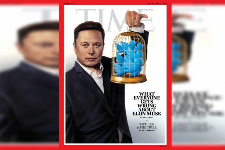 Time dergisinden kafes i&ccedil;inde Twitter kuşlarıyla Elon Musk'lı kapak