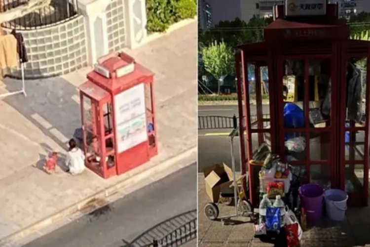 Kendini ve k&ouml;peğini telefon kul&uuml;besinde karantinaya aldı