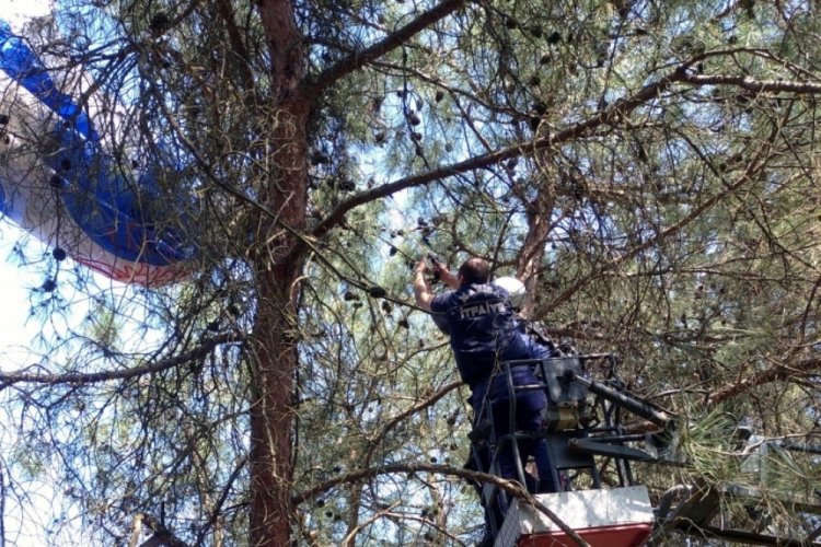 Manisa'da ağaca asılı kalan amat&ouml;r paraş&uuml;t&ccedil;&uuml; kurtarıldı