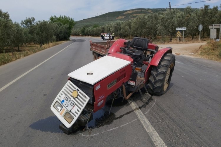 Bursa'da korkutan kaza! Hafriyat kamyonu ile trakt&ouml;r &ccedil;arpıştı