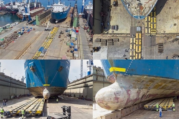 Dev gemi denizden karaya 10 saatlik operasyonla taşındı