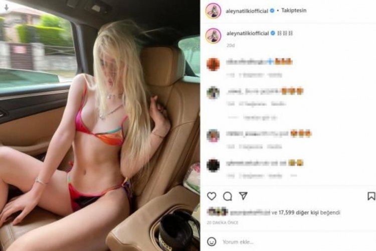 Aleyna Tilki, renkli bikinisiyle plaj yerine araba i&ccedil;inde poz verdi
