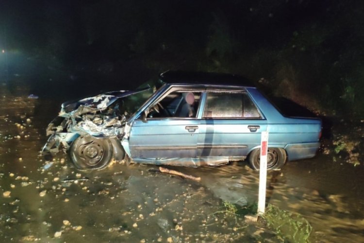 TIR, &ccedil;amura saplanan otomobile &ccedil;arptı