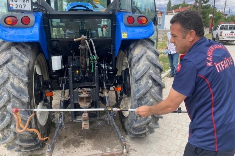 Kahramanmaraş'ta trakt&ouml;re giren 1,5 metrelik yılan paniğe neden oldu