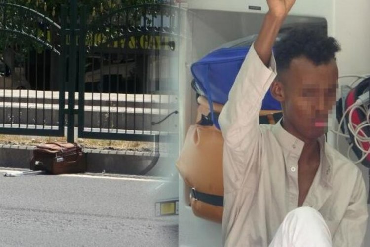 Polis lojmanının &ouml;n&uuml;ne bavul attı, hareketli dakikalar yaşandı