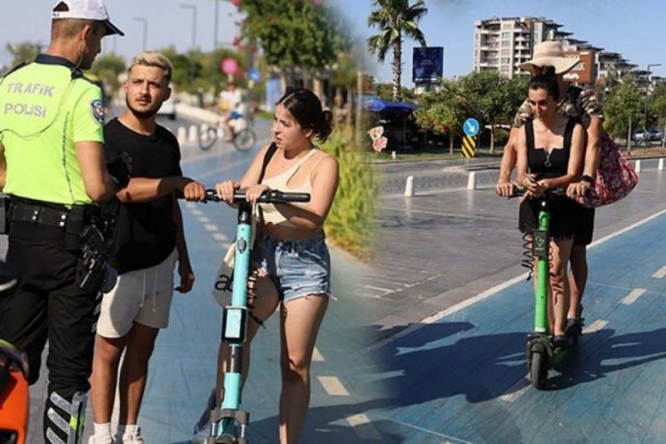 Elektrikli scooterları 2 kişi kullananlara ceza uygulandı