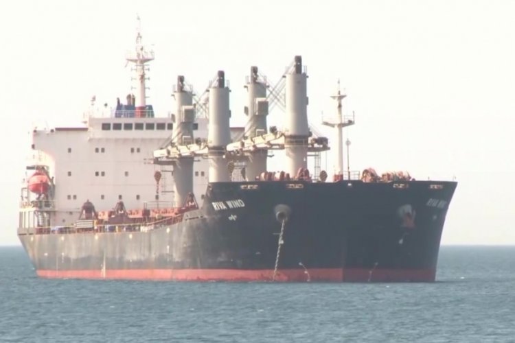Tahıl y&uuml;kl&uuml; "Riva Wind" isimli gemide denetimler yapılıyor
