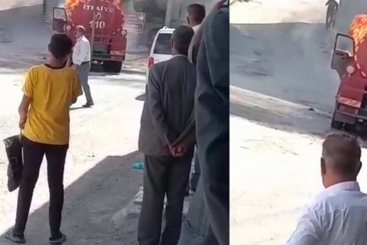 Sokakları sulayan itfaiye aracı alev aldı