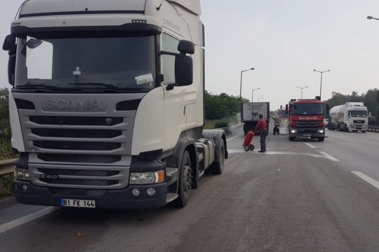 Sac y&uuml;kl&uuml; tırın dorse kısmında yangın &ccedil;ıktı