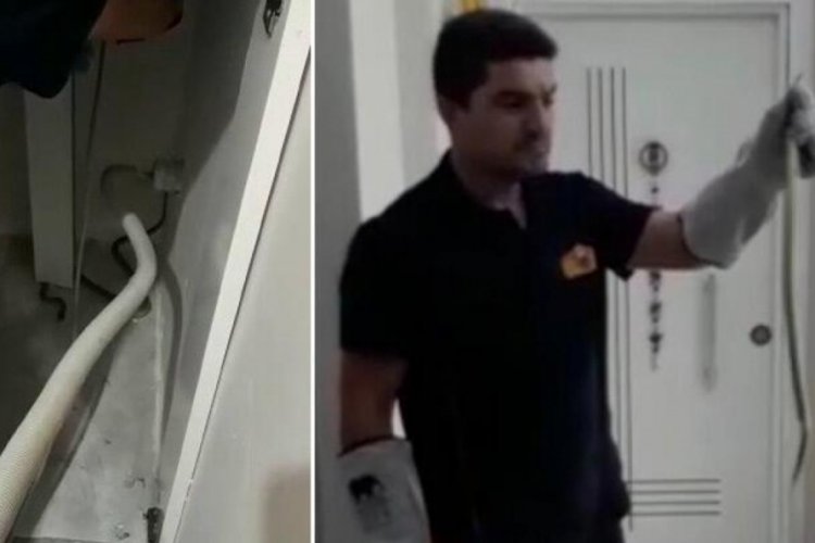 &Ccedil;amaşır makinesinin arkasında  yılan &ccedil;ıktı