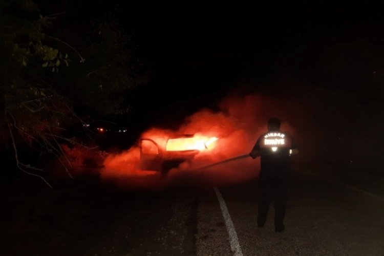 Tokat'ta seyir halindeki tır alev alev yandı